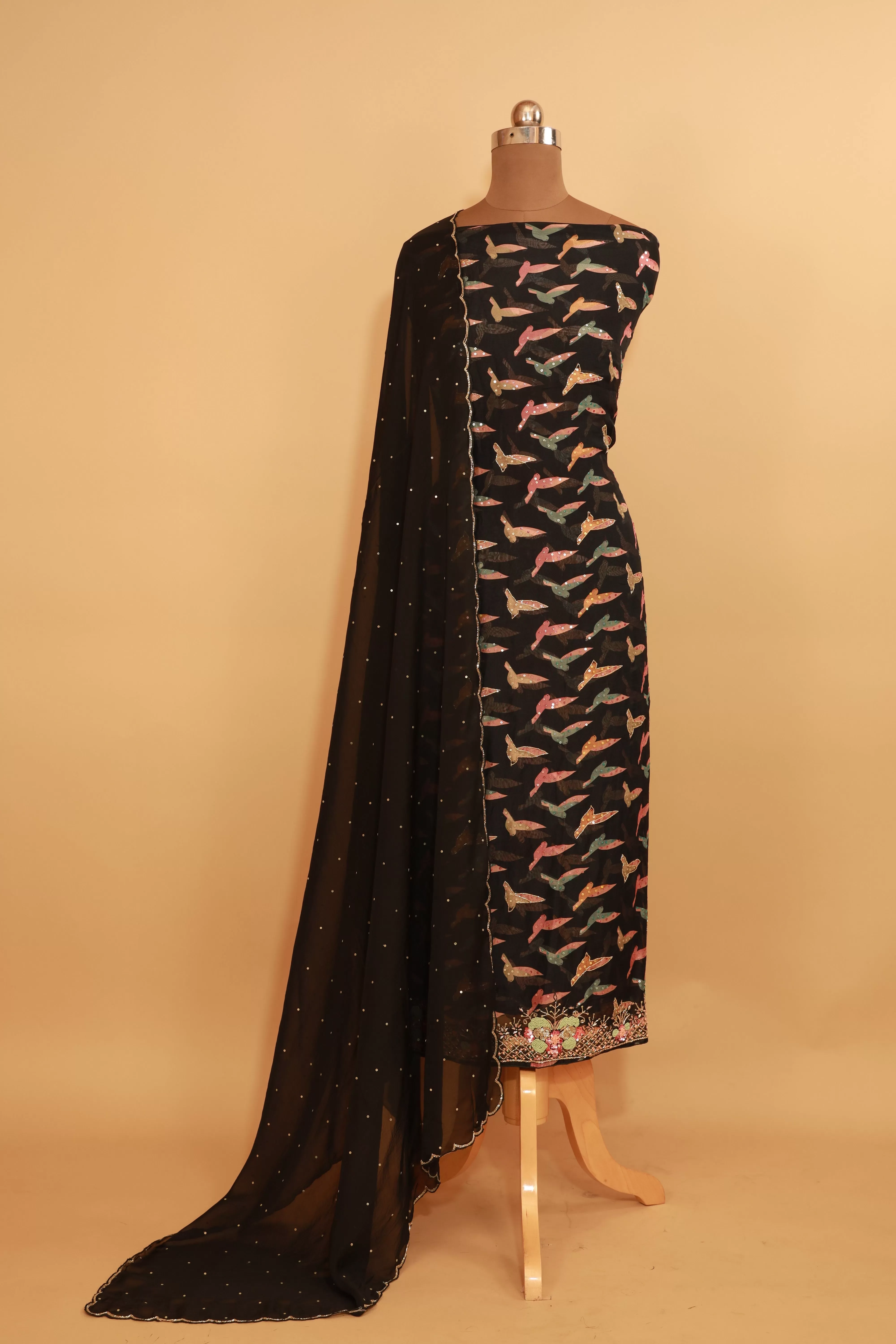 Hand Embroidered Black Organza Suit Dupatta