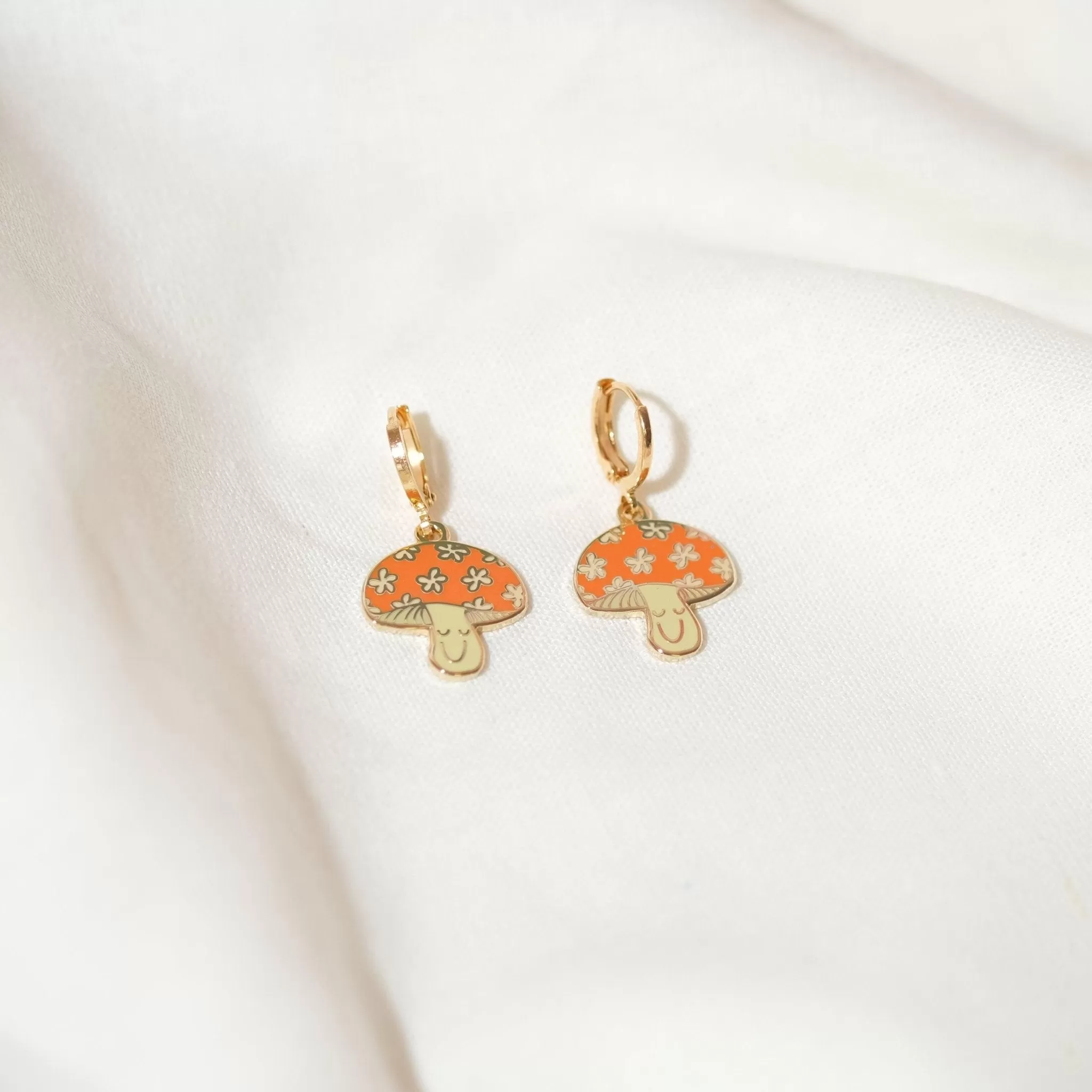 Happy Mushroom Huggie Hoop Earrings