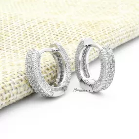 Iced Out One-Touch Huggie Hoop Earrings - Silver