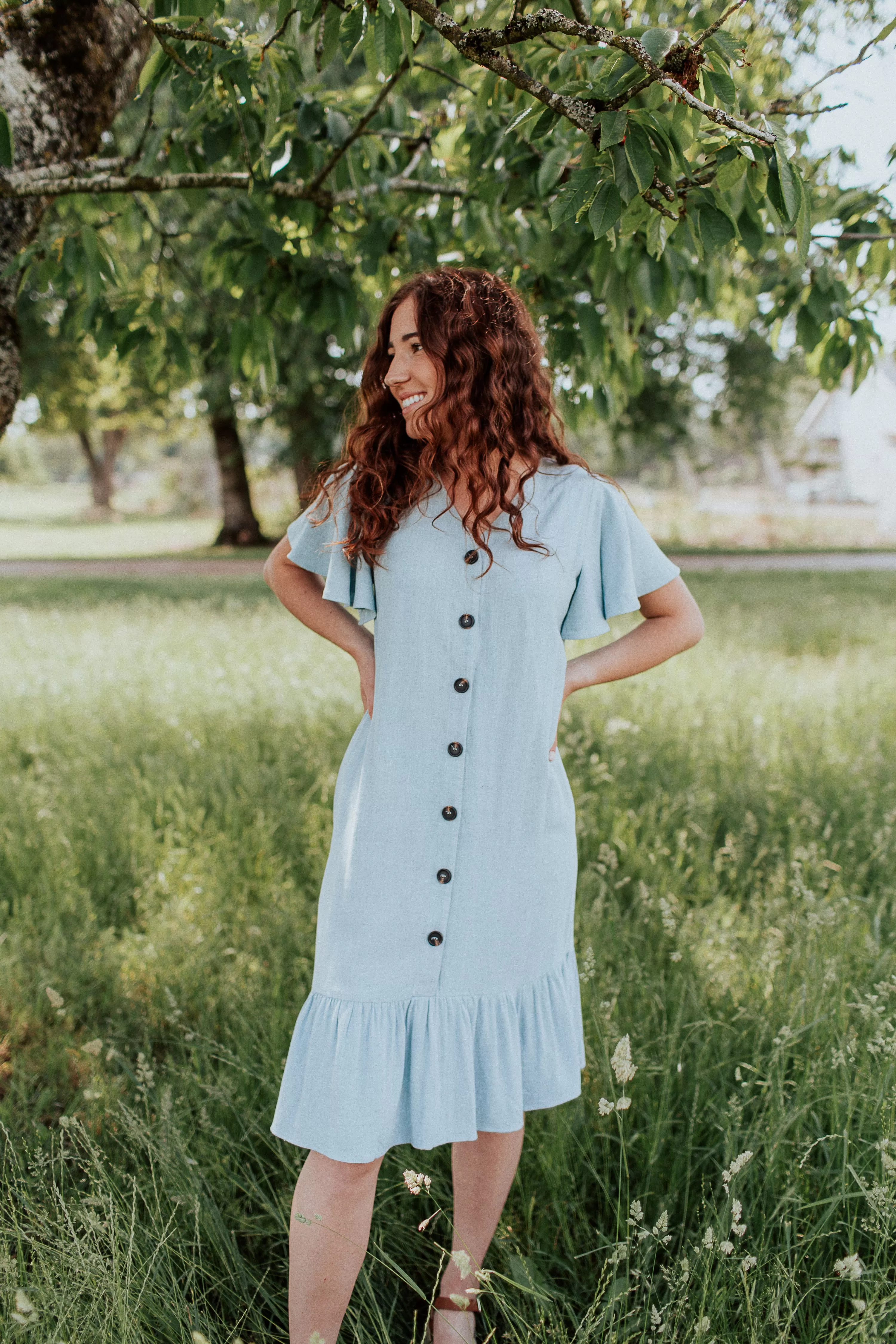 Janelle Button Down Dress in Sky