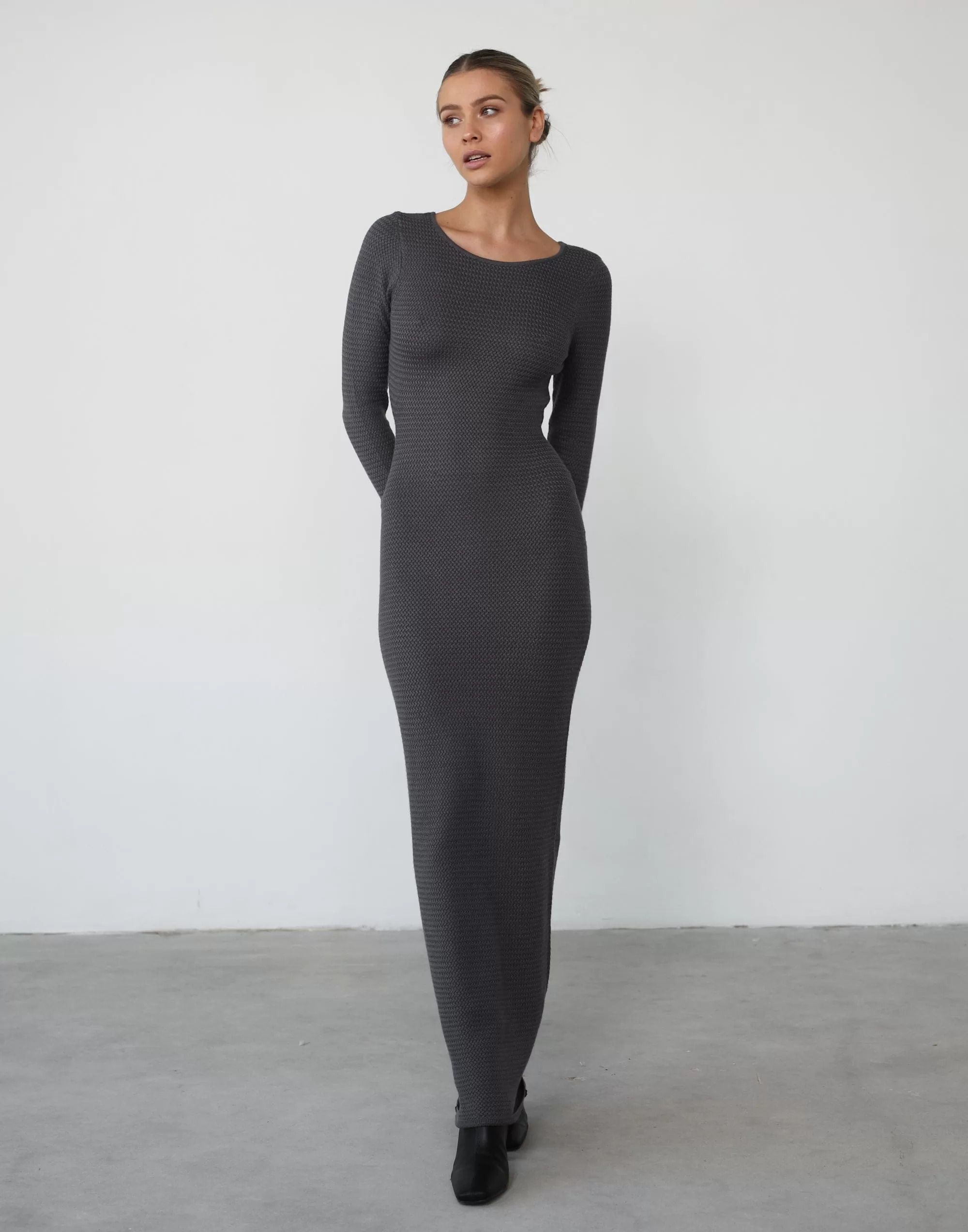 Jayda Long Sleeve Maxi Dress (Charcoal)