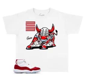 Kids Varsity Red 11 Shirt - Bull - White