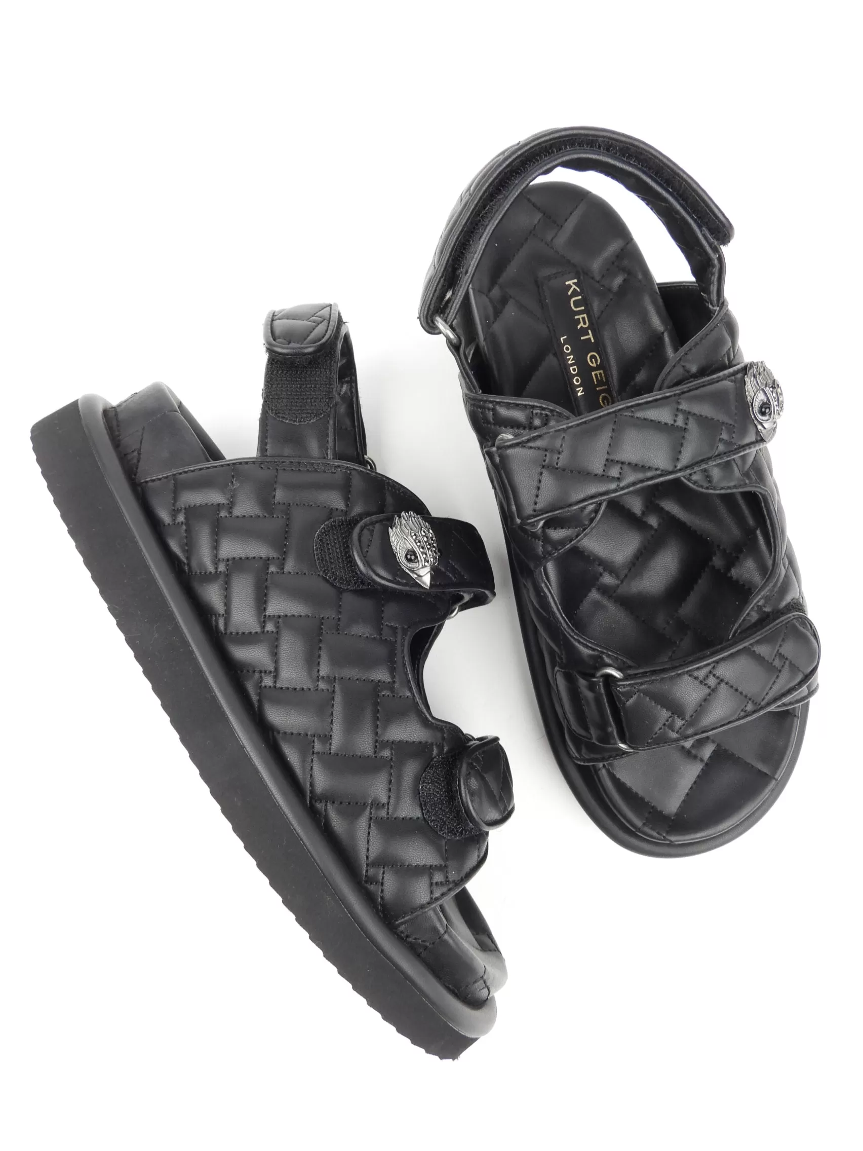 Kurt Geiger London Black Vegan Leather Quilted Orson Platform Sandals - 40