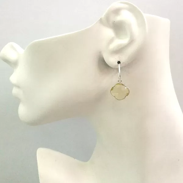 Lemon Quartz Clover Single Drop Hoop Earrings (Stud closure)