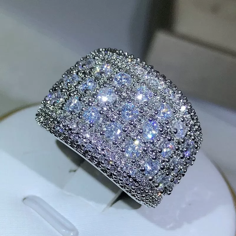 Luxury Round 925 Sterling Silver Bling Diamond Ring