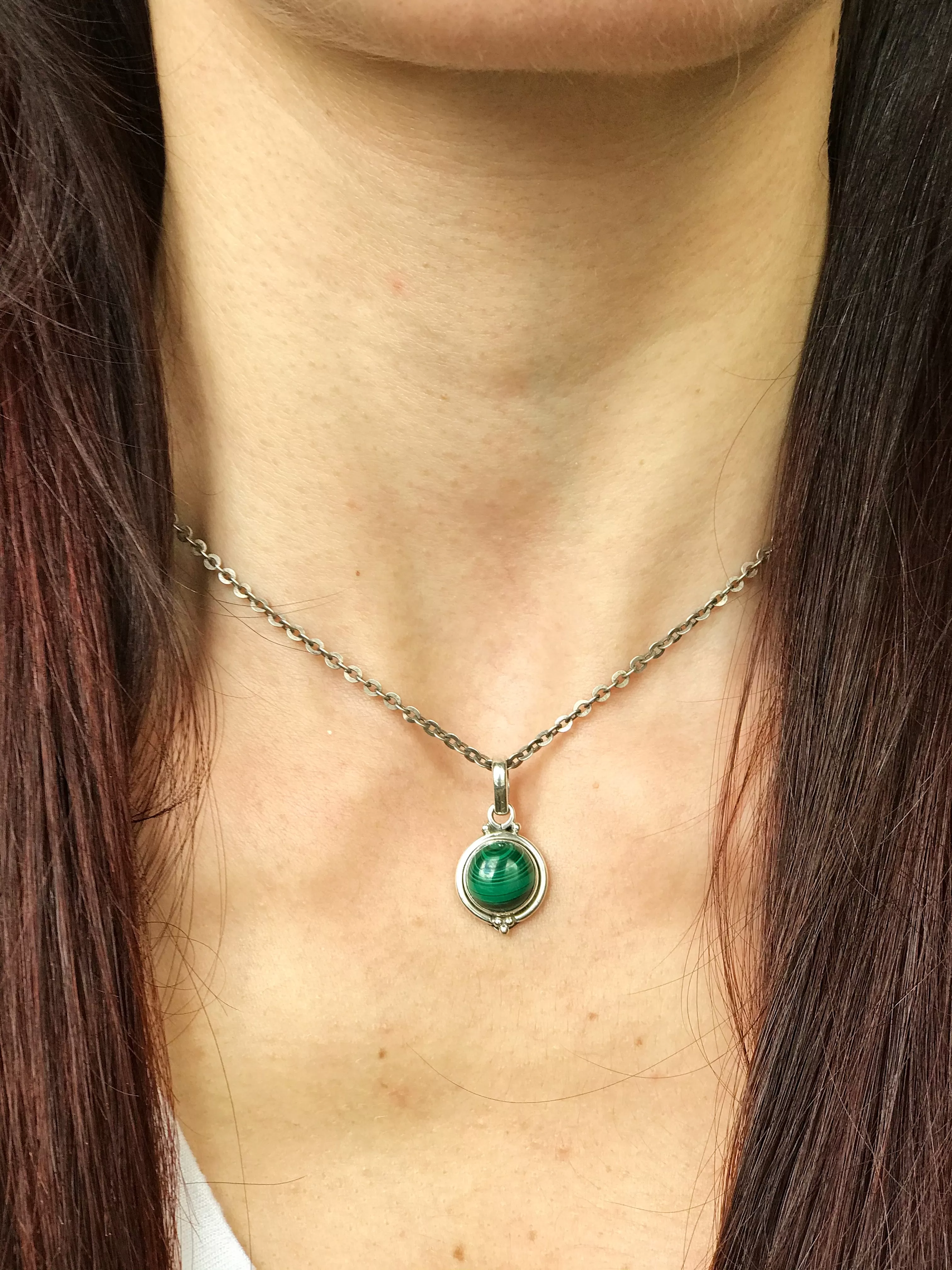 Malachite Ari Dot Pendant - Round