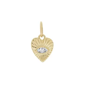 Mini Textured Heart Pendant with Marquise Diamond Center