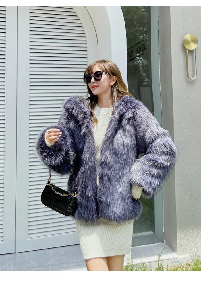 Monica Hooded Crop Faux Fur Coat