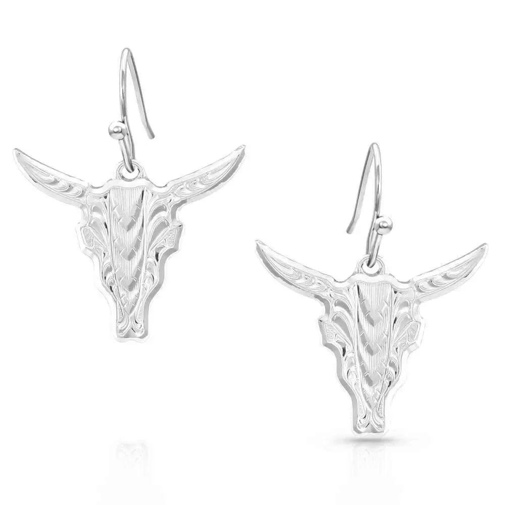 Montana Silversmiths Chiseled Steer Head Earrings