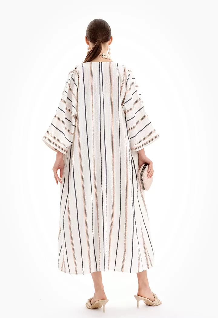 Open Front Striped Maxi Kimono