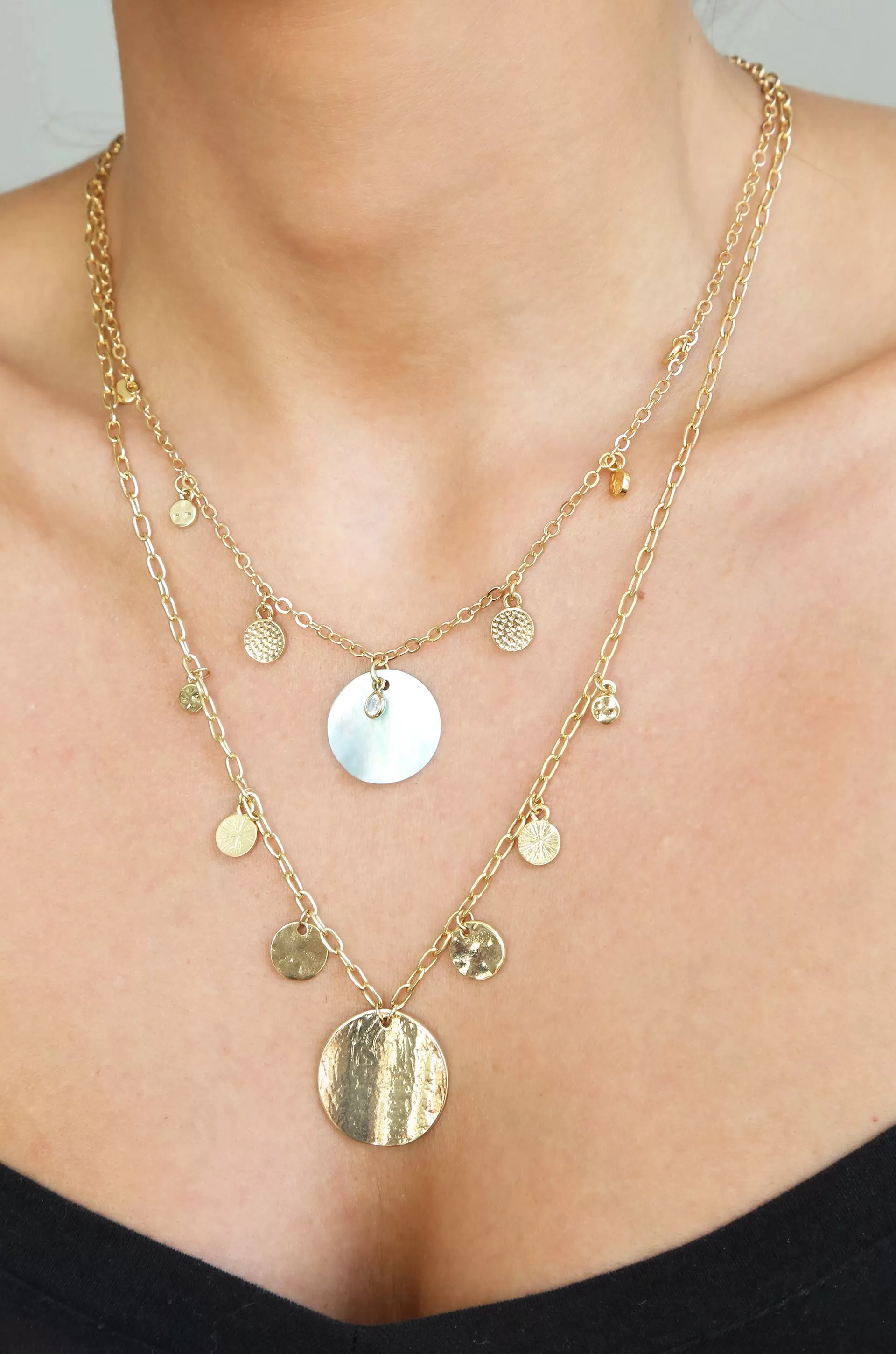 Pacific Princess Layered Shell Disc Necklace Set