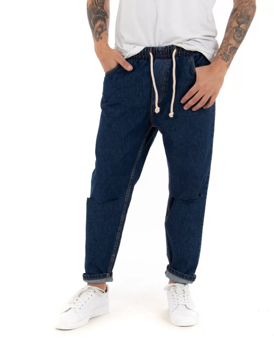 Pantaloni Uomo Jeans Denim Scuro Loose Fit Pantalaccio Taglio Al Ginocchio GIOSAL-P4080A