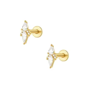 Pear Shape Zircon Perforated Flat Back Stud Earrings