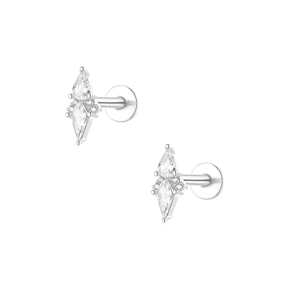 Pear Shape Zircon Perforated Flat Back Stud Earrings