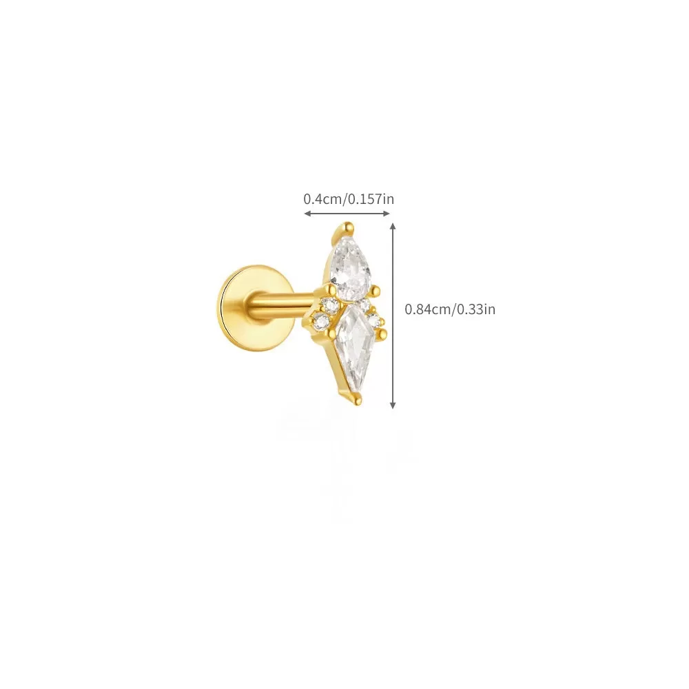 Pear Shape Zircon Perforated Flat Back Stud Earrings