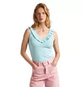 Pepe Jeans tank top with ribbed V-neck Leire PL505851 508 aqua