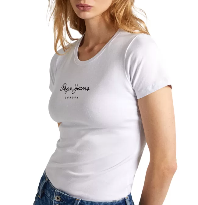 Pepe Jeans women's short sleeve slim t-shirt with printed logo New Virginia PL505202 800 white