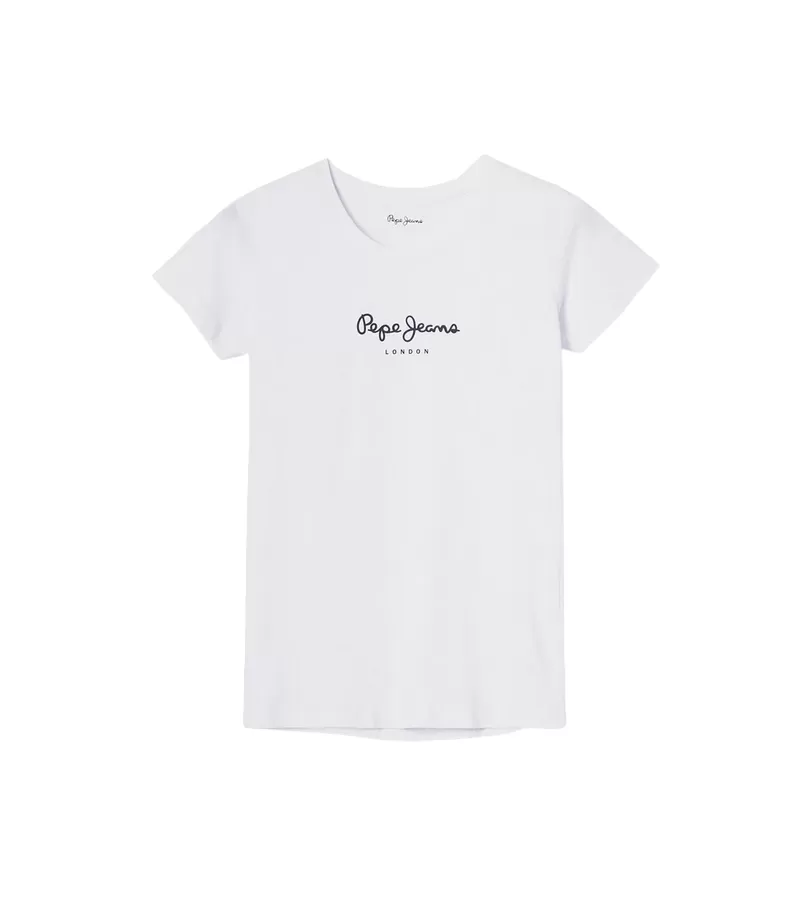 Pepe Jeans women's short sleeve slim t-shirt with printed logo New Virginia PL505202 800 white