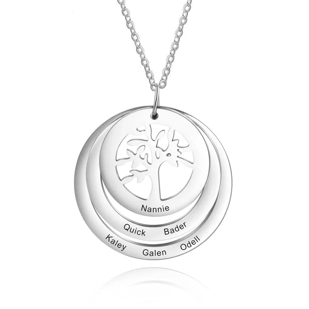 Personalized 6 Names Engraved Tree of Life Pendant