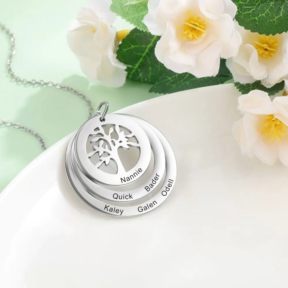 Personalized 6 Names Engraved Tree of Life Pendant