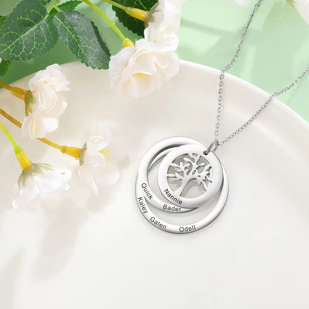 Personalized 6 Names Engraved Tree of Life Pendant