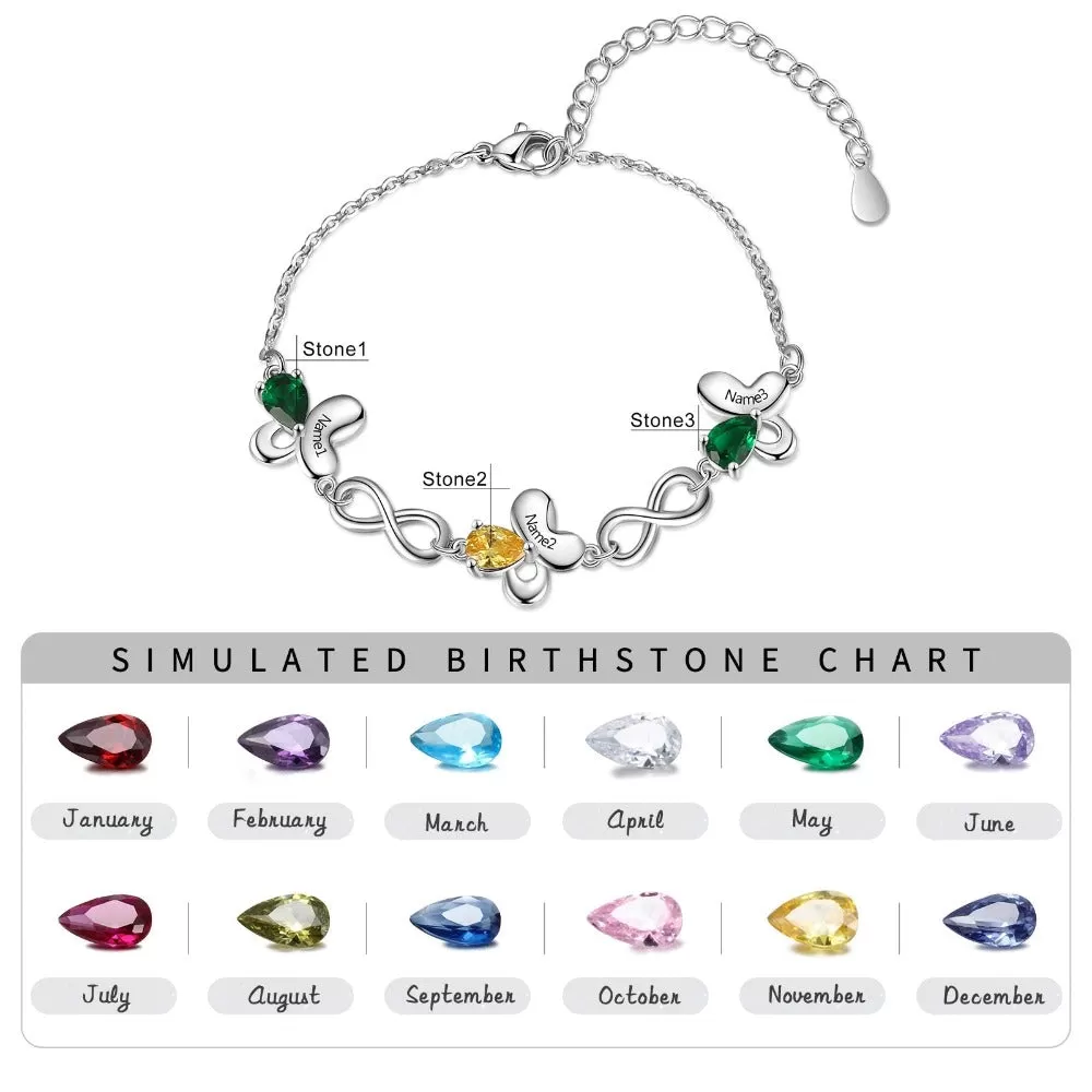 Personalized Butterfly Bracelet With Inlaid 5 Birthstone