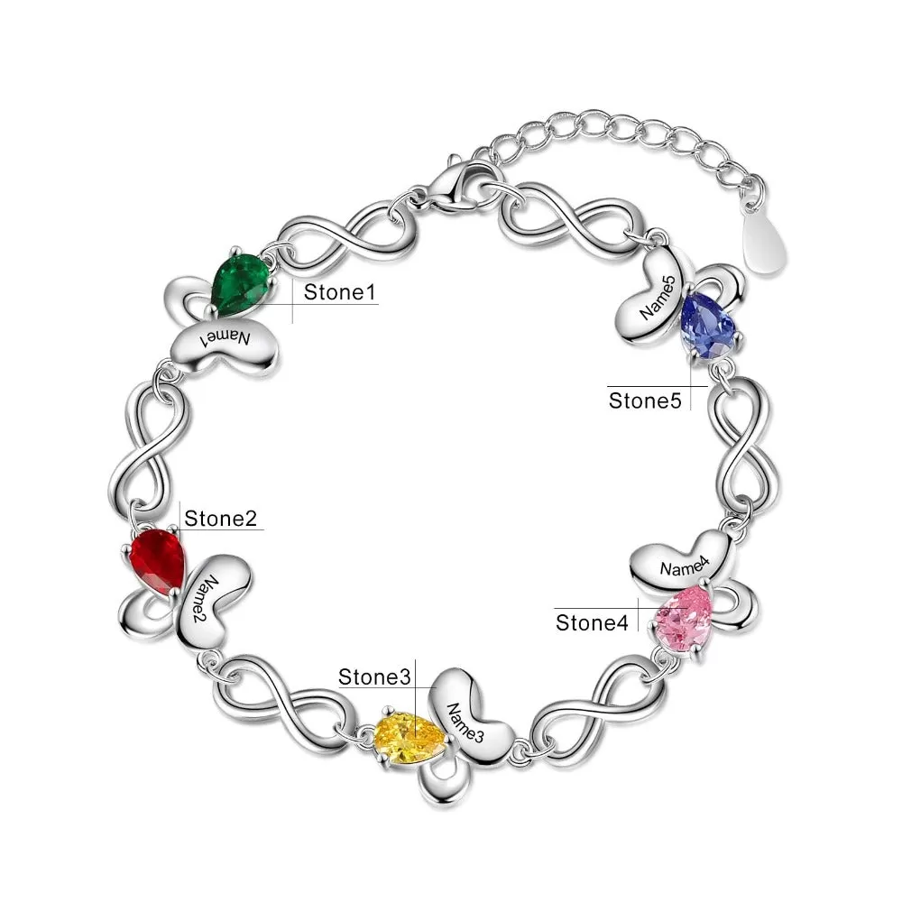 Personalized Butterfly Bracelet With Inlaid 5 Birthstone