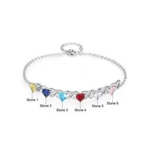 Personalized Inlaid 6 Cordate Birthstone Bracelets For Women