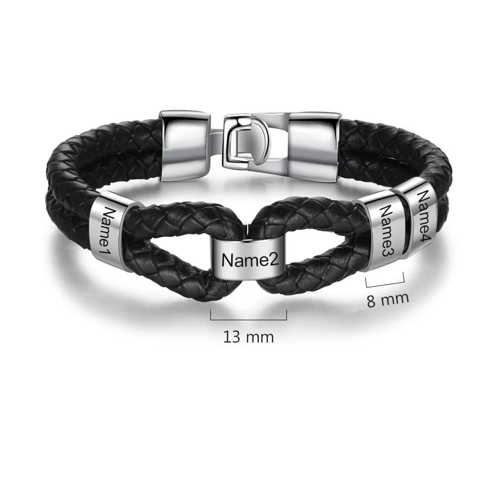 Personalized Men Leather Bracelet With Custom Beads