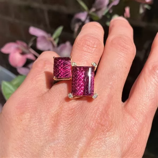 Pink Tourmaline, Emerald & Diamond Ring