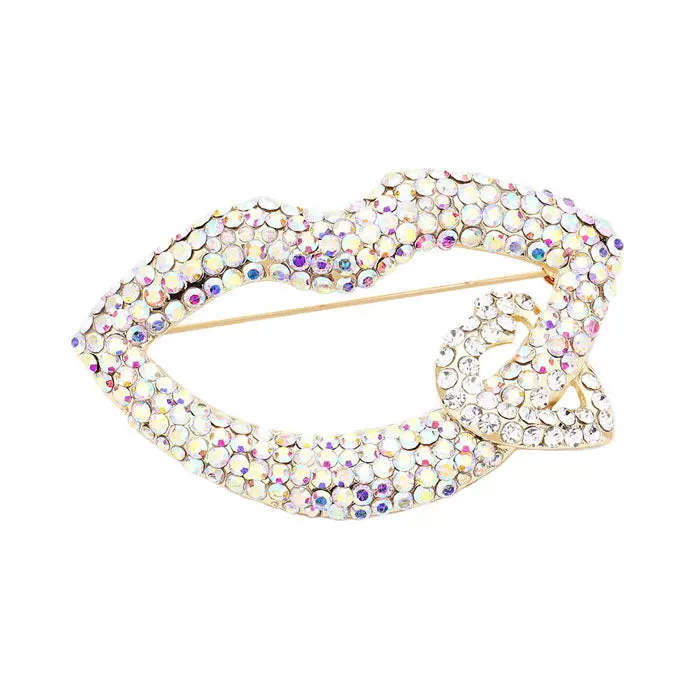 Rhinestone Lip Heart Pin Brooch