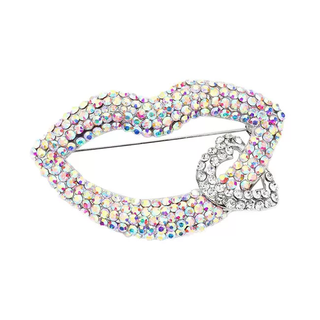 Rhinestone Lip Heart Pin Brooch