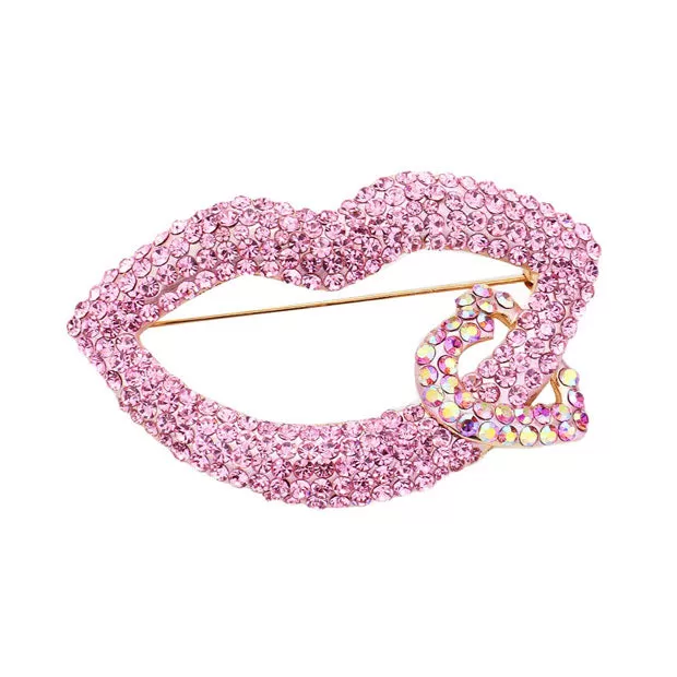 Rhinestone Lip Heart Pin Brooch