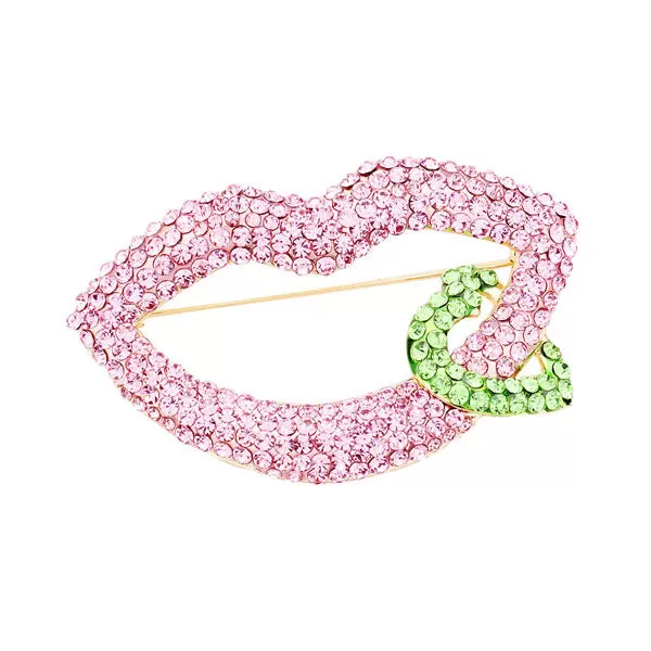 Rhinestone Lip Heart Pin Brooch