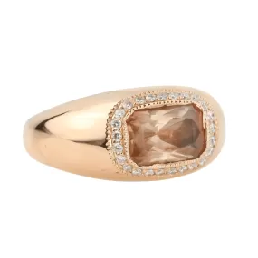 Rose Gold Sunstone Signet Ring with Pave Diamond Halo