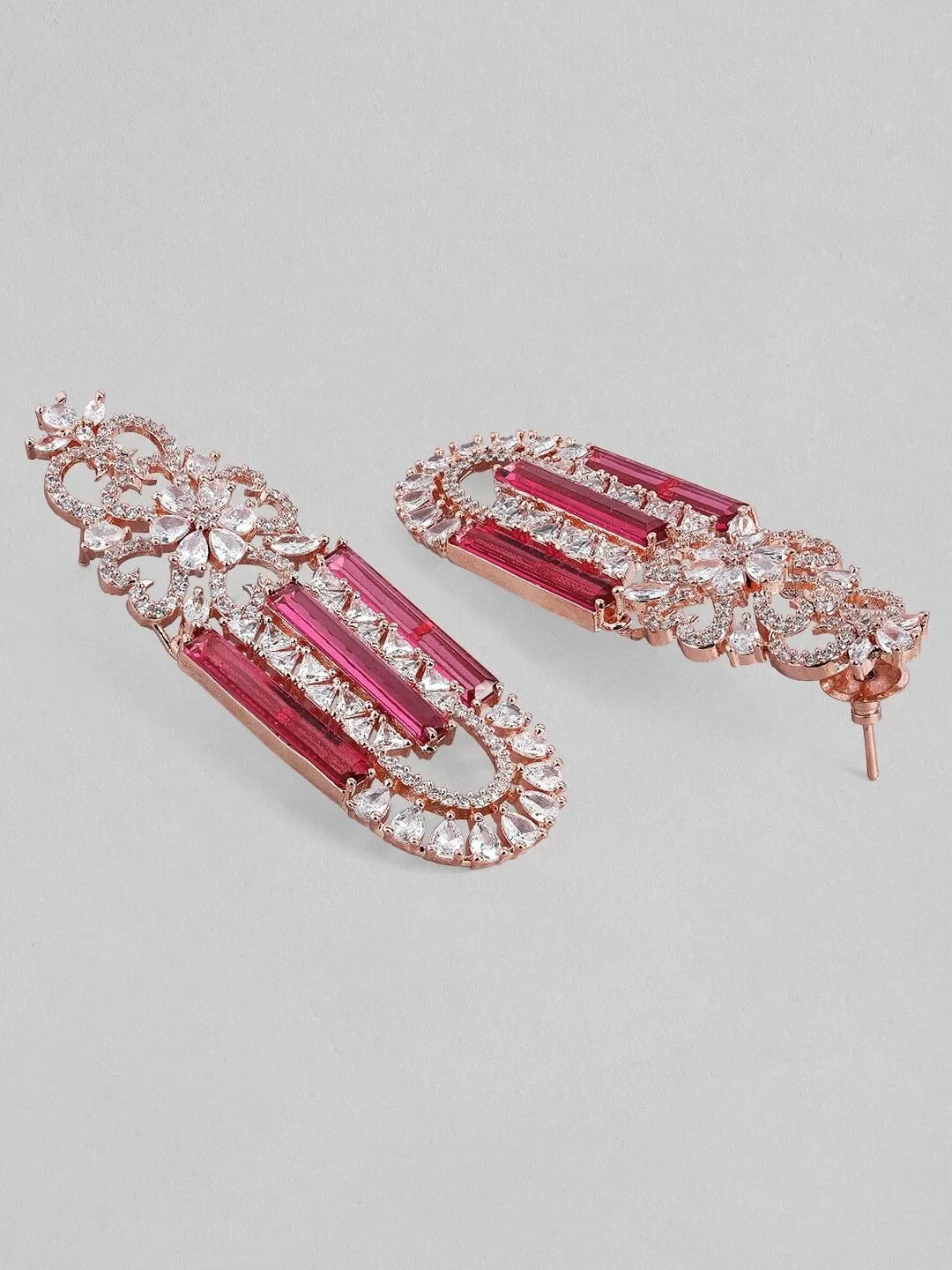 Rubans Gold Plated Pink & Zirconia Stone Studded Drop Earrings.