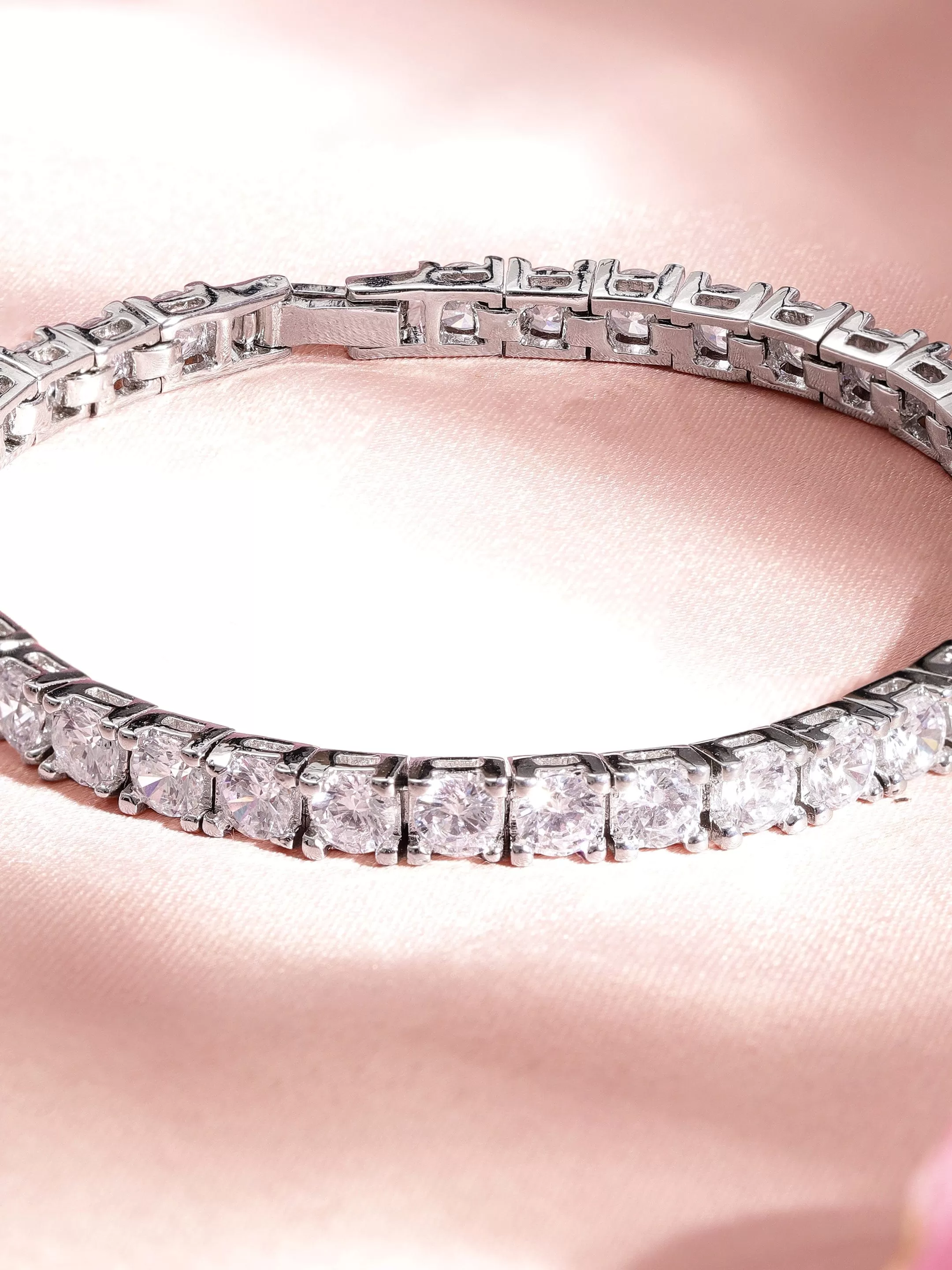 Rubans Rhodium plated Crystal Round Zirconia Demi-fine Classic Tennis Bracelet