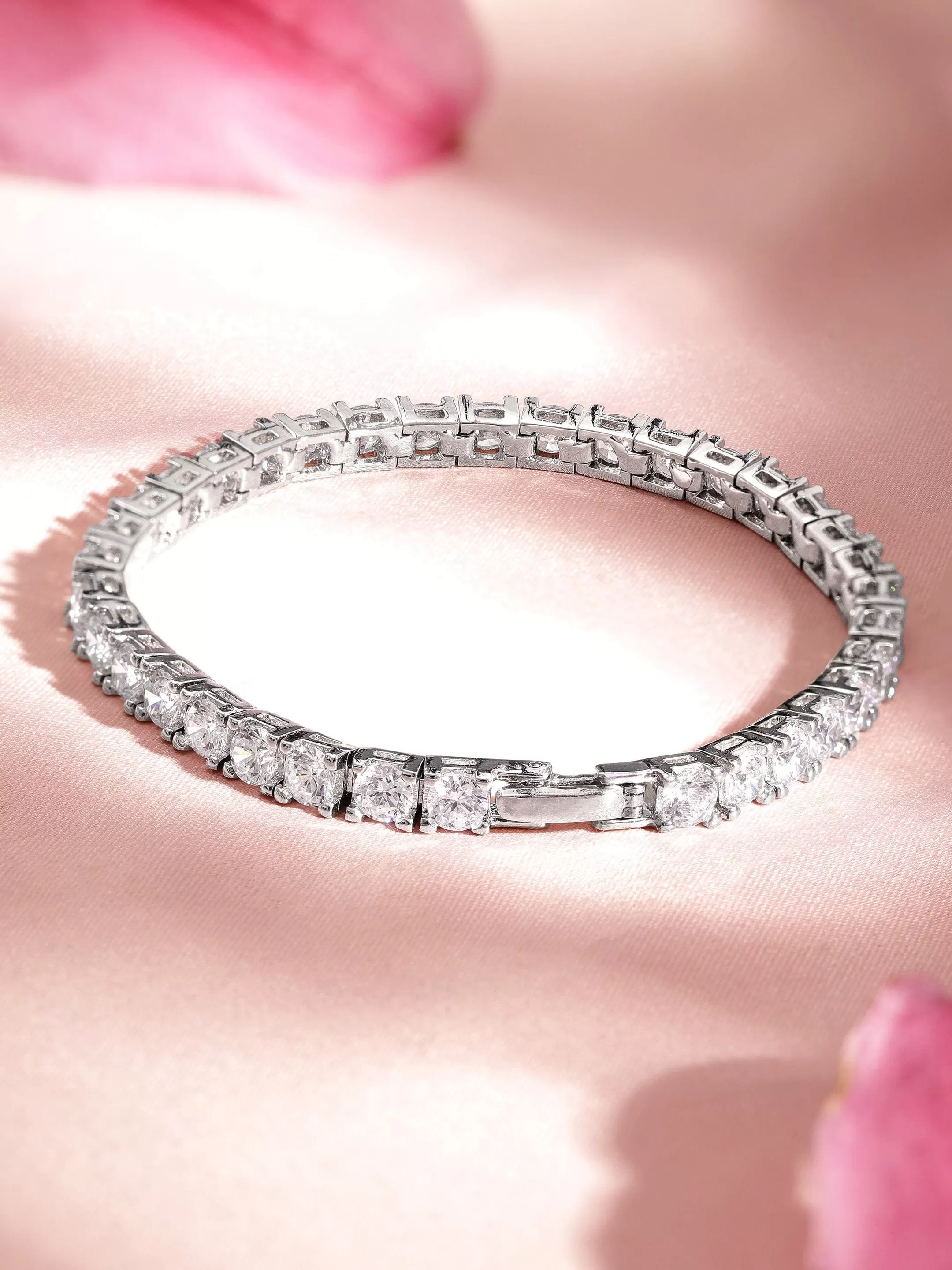 Rubans Rhodium plated Crystal Round Zirconia Demi-fine Classic Tennis Bracelet