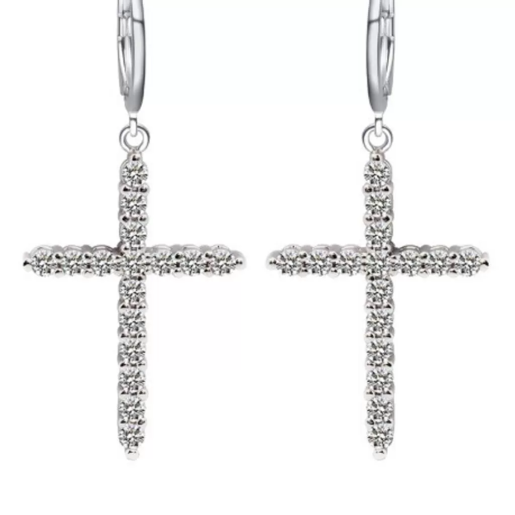 Silver Cross Dangle Earrings