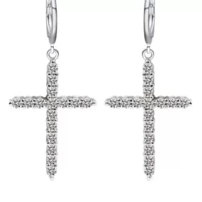 Silver Cross Dangle Earrings