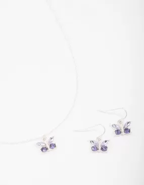 Silver Diamante Butterfly Jewellery Set