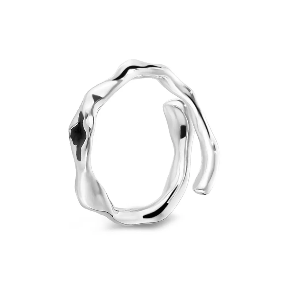 Silver Irregular Convex Drip Enamel Band Ring