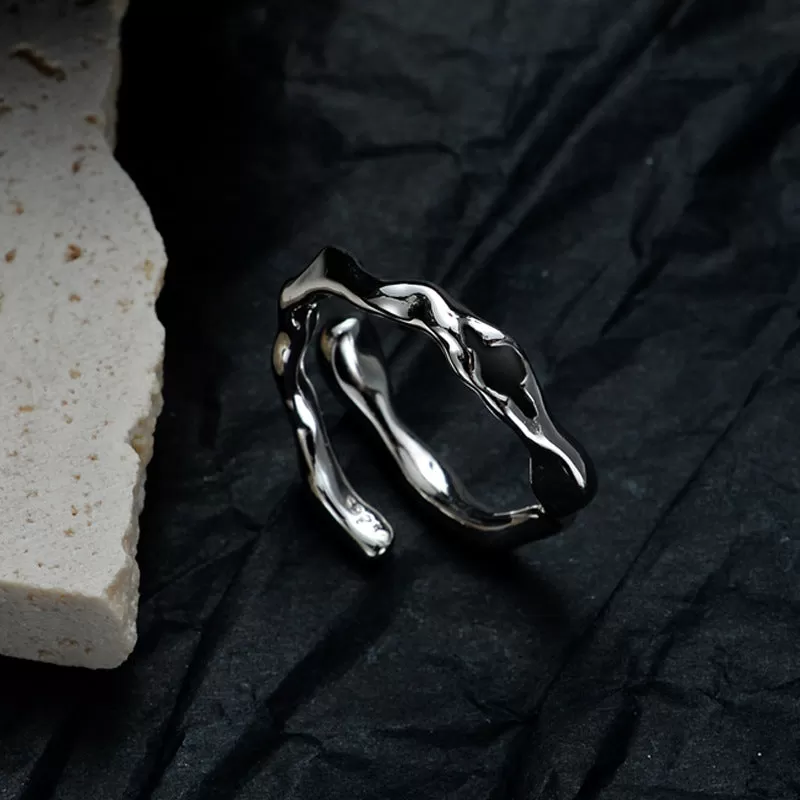 Silver Irregular Convex Drip Enamel Band Ring