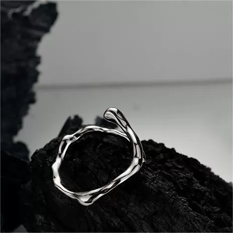 Silver Irregular Convex Drip Enamel Band Ring