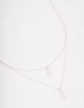 Silver Layered Dainty Diamante Short Necklace