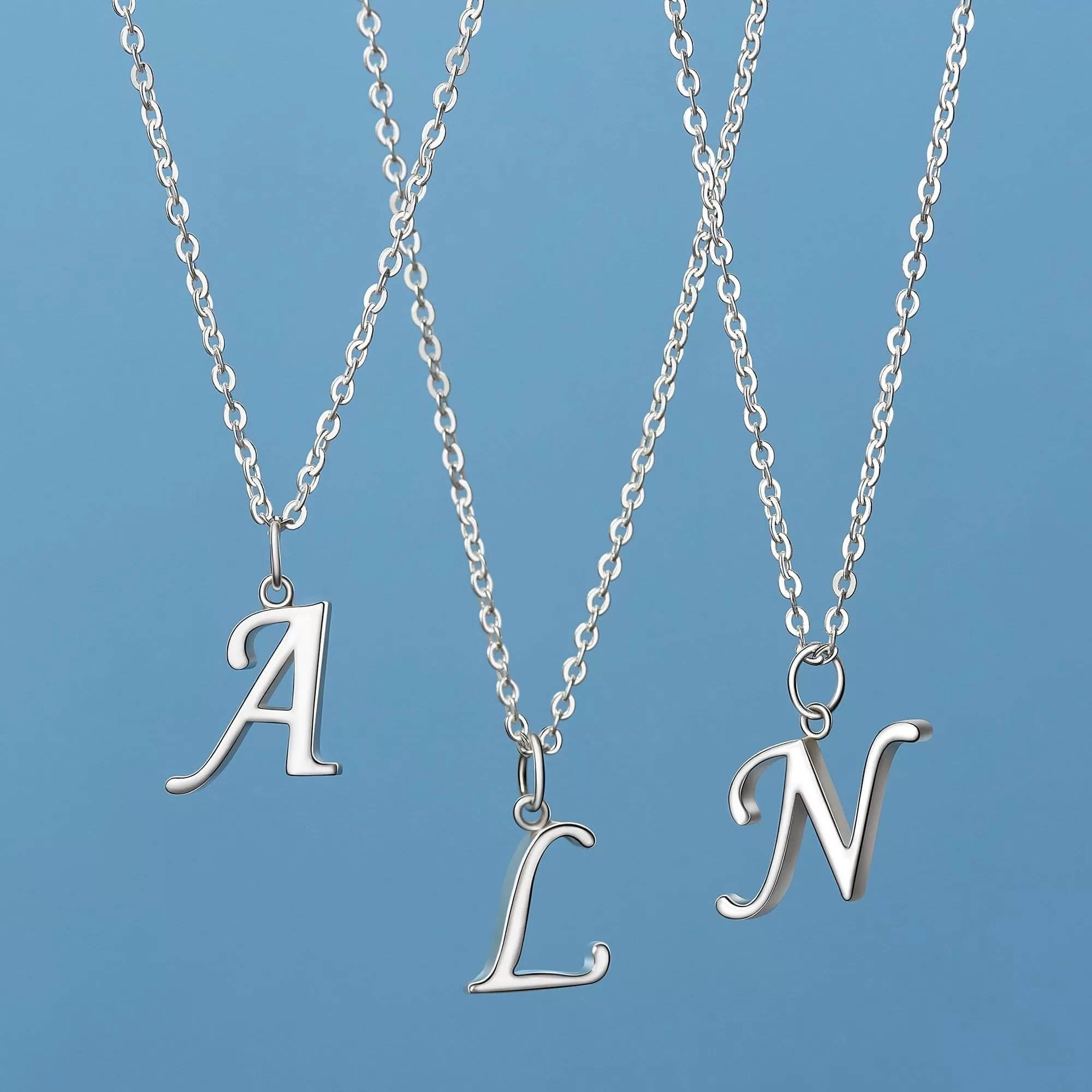 Simple Initial Necklaces Sterling Silver, 16-18