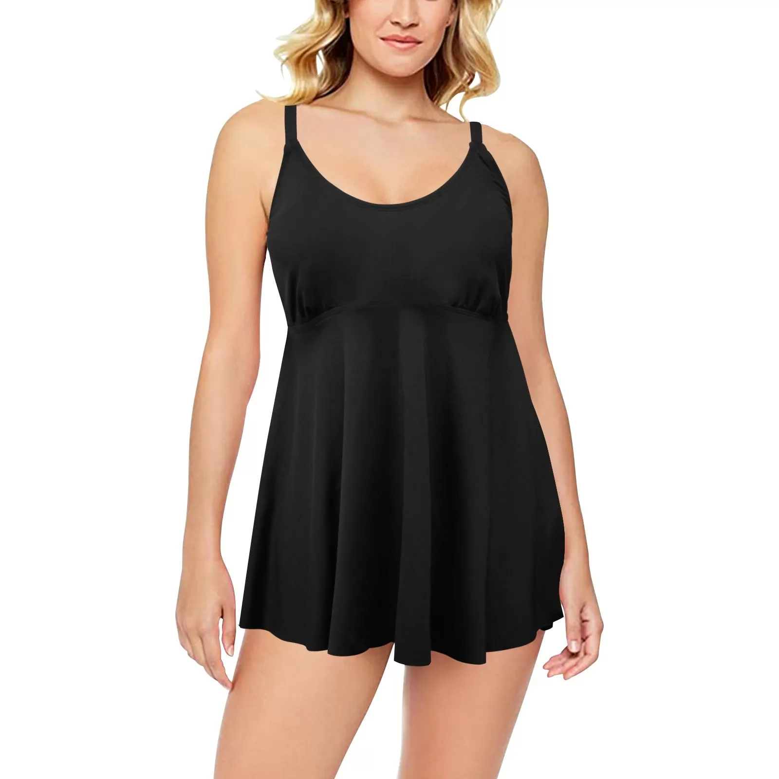 skater dress rose cut out Chest Pleat Swim Dress (Model S31)