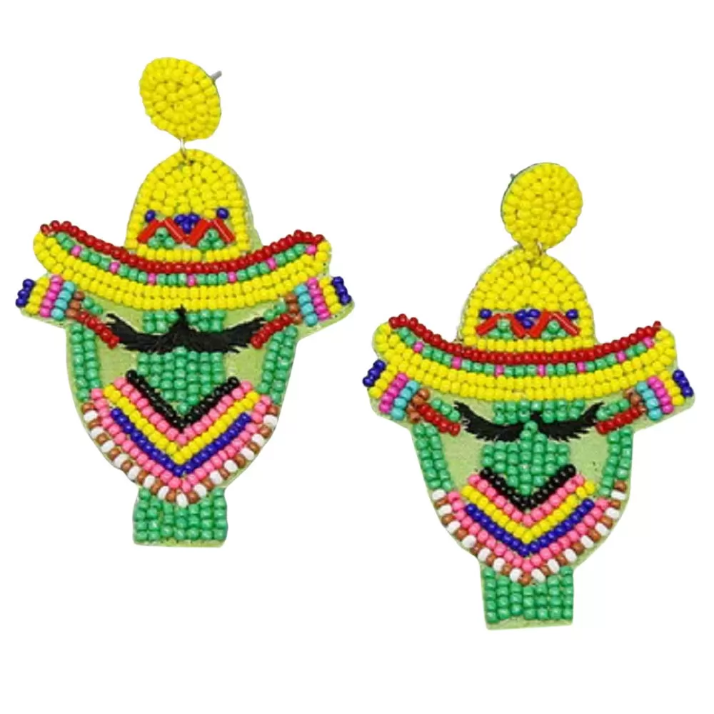 Sombrero With Mustache Seed Bead Earrings