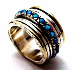 Spinner ring Israeli rings sterling silver 9 ct gold  bands. Bluenoemi  opals ring