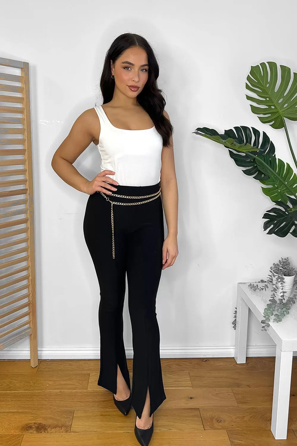 Split Leg Chain Belt Trousers